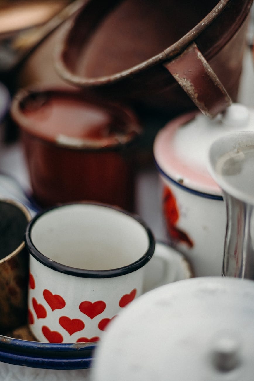 white red and green floral ceramic mug