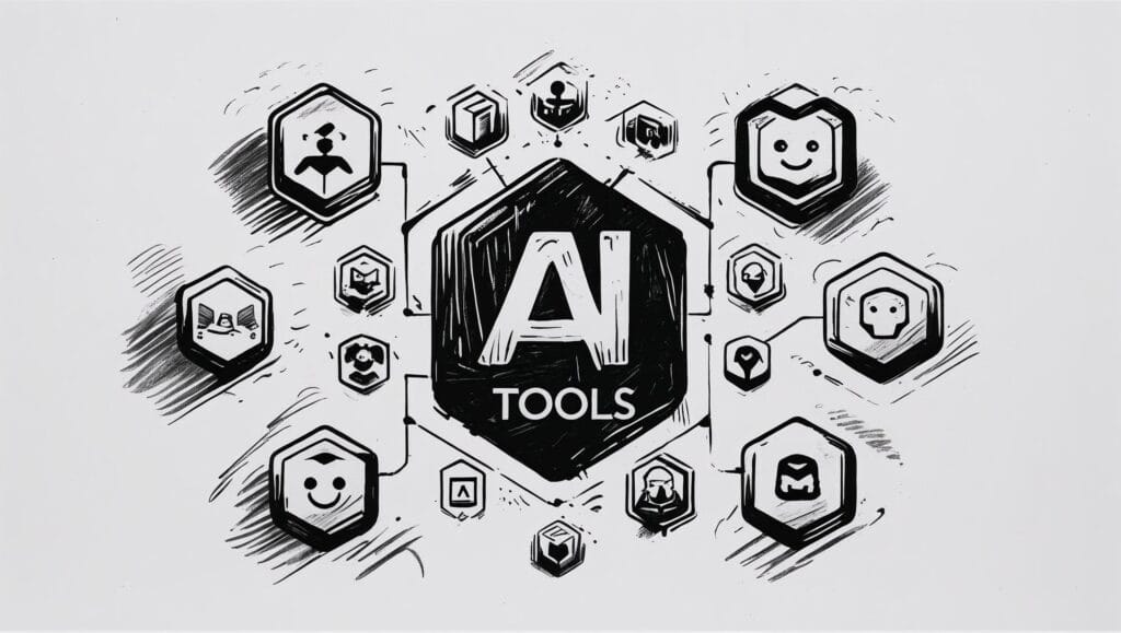 Illustration of AI tools connected in a digital network, representing smart artificial intelligence solutions that drive business growth and efficiency.
