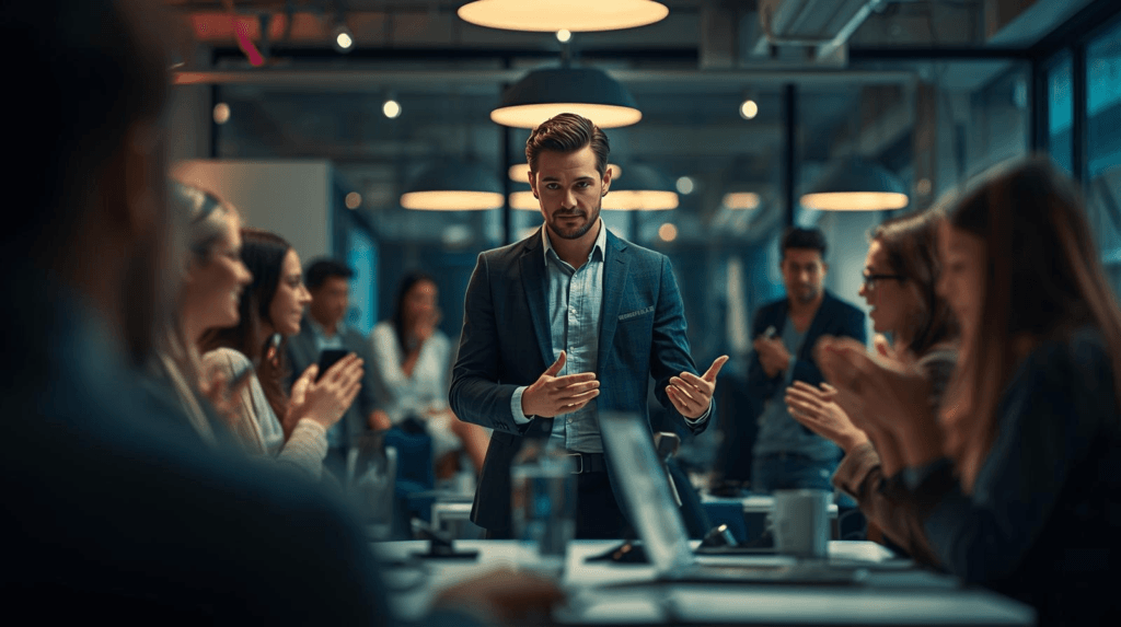 Marketing professional presenting integrated solutions instead of ad spots for local businesses